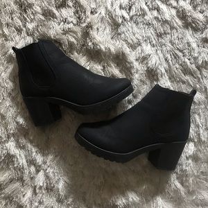 Black Chunky Heel Booties